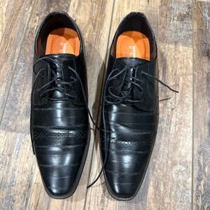 Antonio Cerrelli Mens Black Textured Brogue Oxford Dress Shoes 6838 Size 10